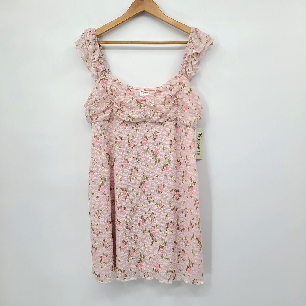 NWT No Boundaries Ruched Babydoll Mini Dress Pink Whimsical Fairy Size XL 16-18